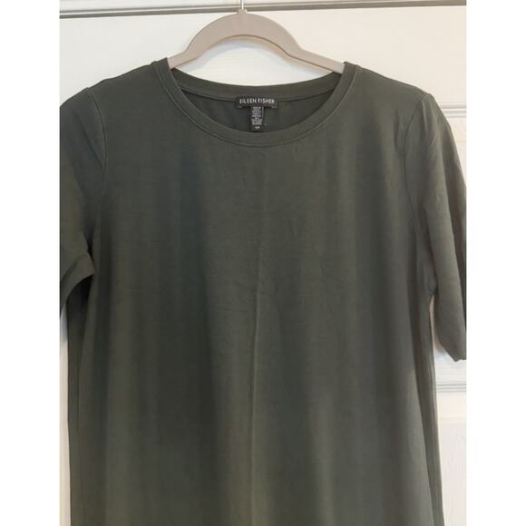 Eileen Fisher Jersey T-Shirt Dress Sz Small Forest Green Midi Stretchy Soft EUC - Picture 3 of 10